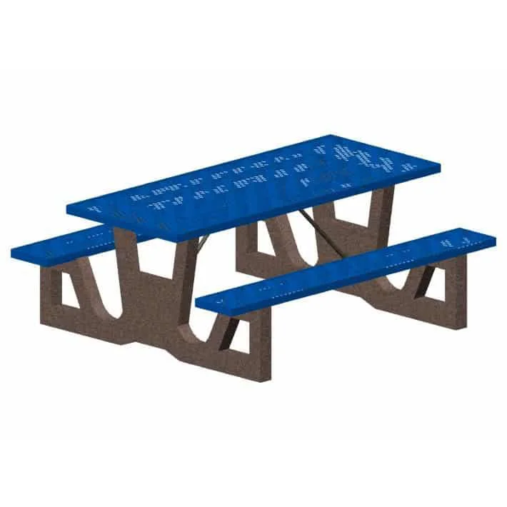 CTR6MTP Blue picnic table with tree trunks as legs.