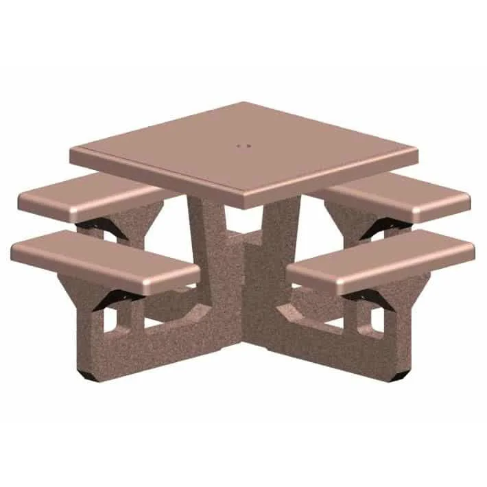 Square picnic table with benches.