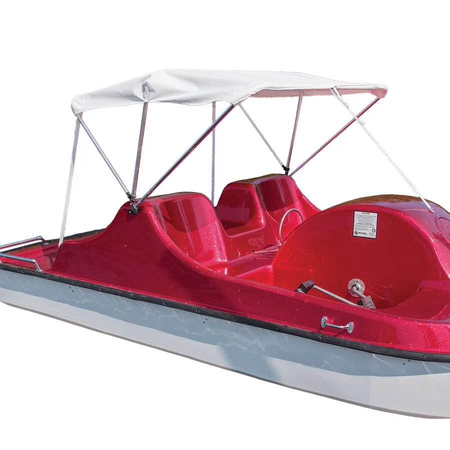 Canopy Red and white pedal boat with canopy.