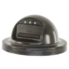 Black dome-shaped device with three small white dots and a circular logo.