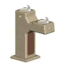 Beige and brown outdoor drinking fountain.