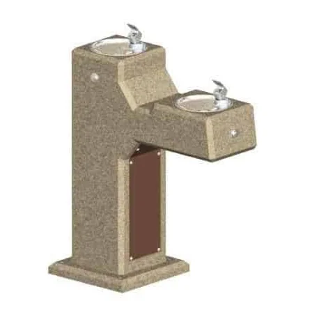 DUALHEIGHTFOUNTAIN Beige and brown outdoor drinking fountain.