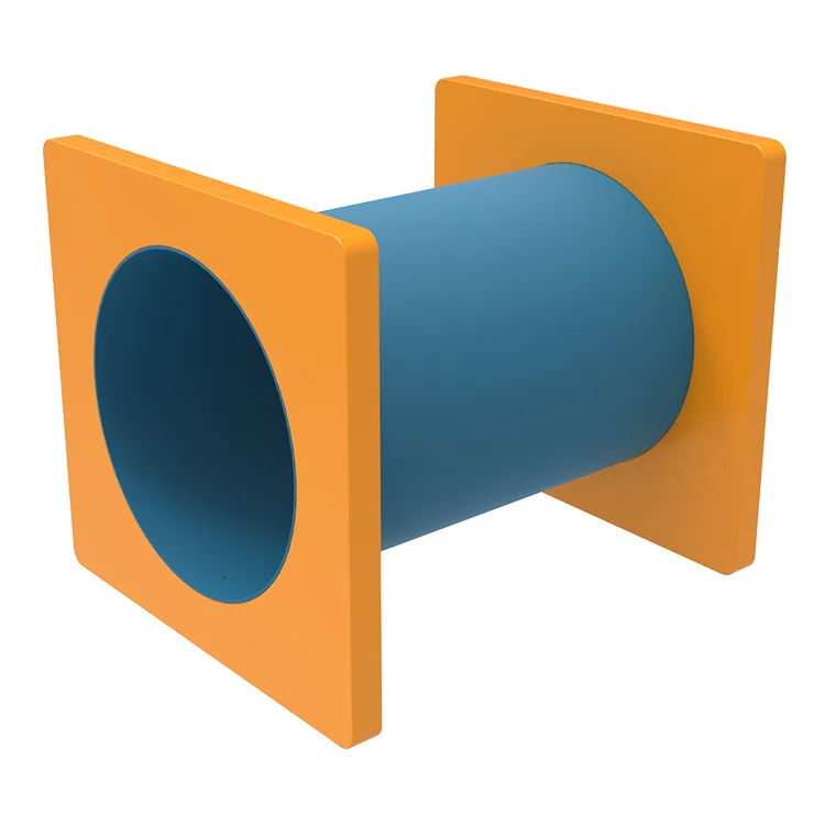 Orange and blue speaker enclosure.