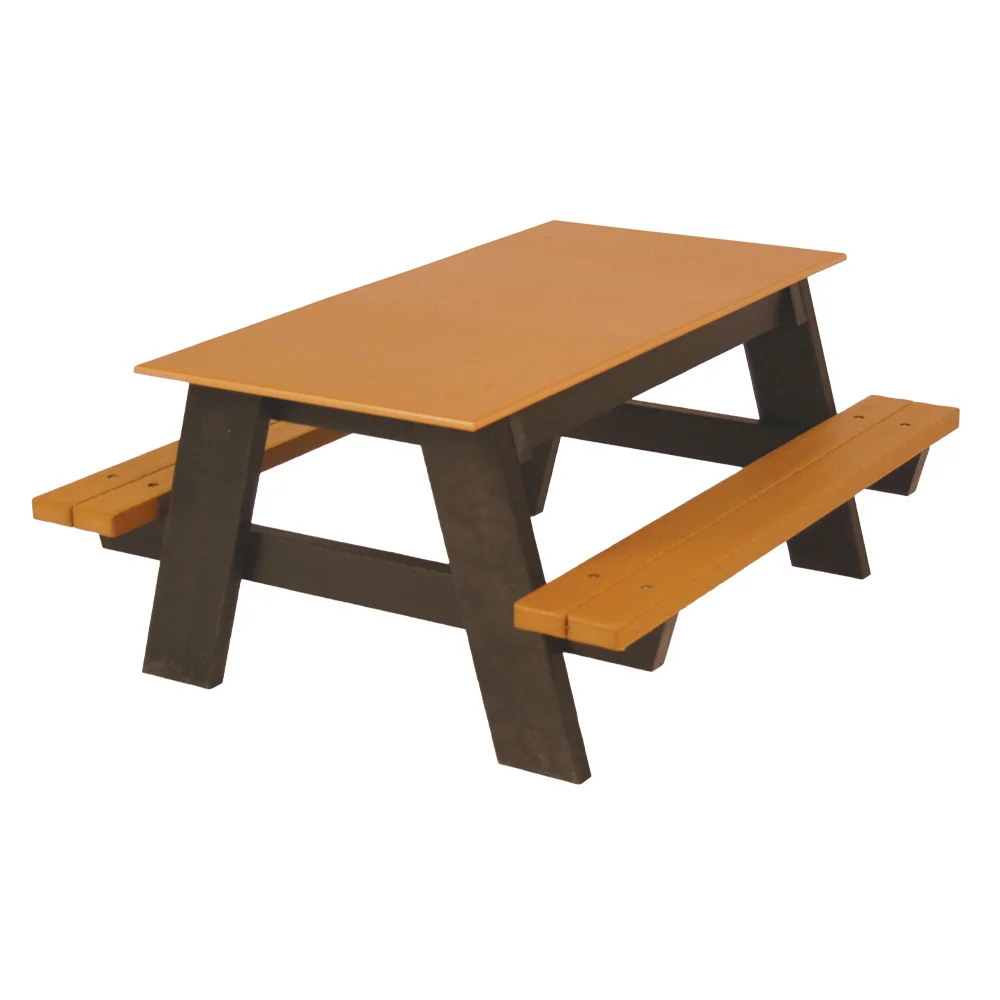 JPAFCS4-layers-web-cedar Picnic table with orange tabletop and brown legs.