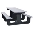 Outdoor picnic table with gray top and black base.