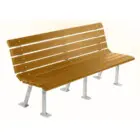 Wooden bench with metal legs and screws.