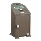 Trash bin with TRASH ONLY sign and green recycling icon.
