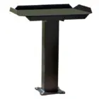 Black metal lectern stand on white background.