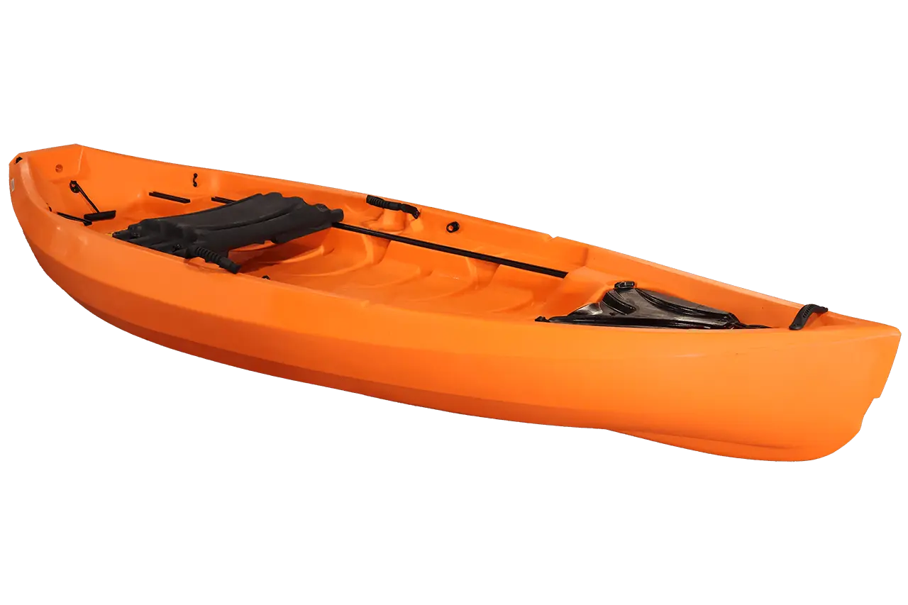 Orange kayak on a black background.