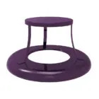 Purple round table with a circular base and thin legs.
