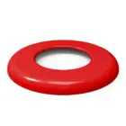 Red circular object against a white background.