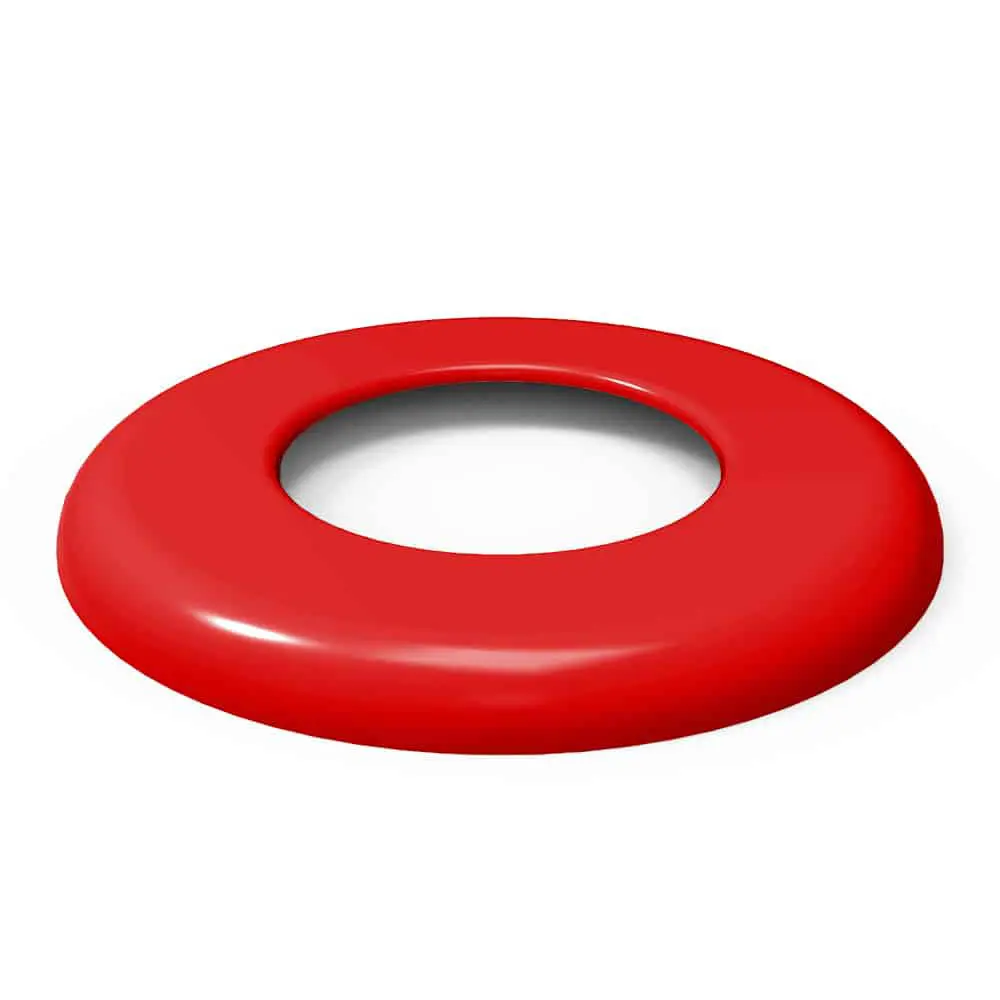 Red circular object against a white background.