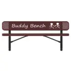 Buddy Bench with two stick figures on a brown bench.