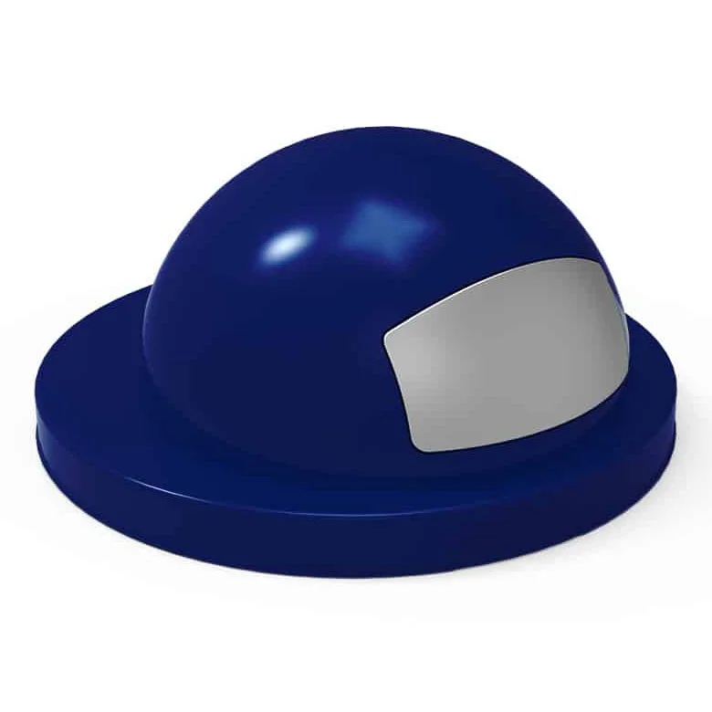 Blue dome-shaped object with a metallic section.