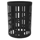 Black cylindrical trash can with perforated design.