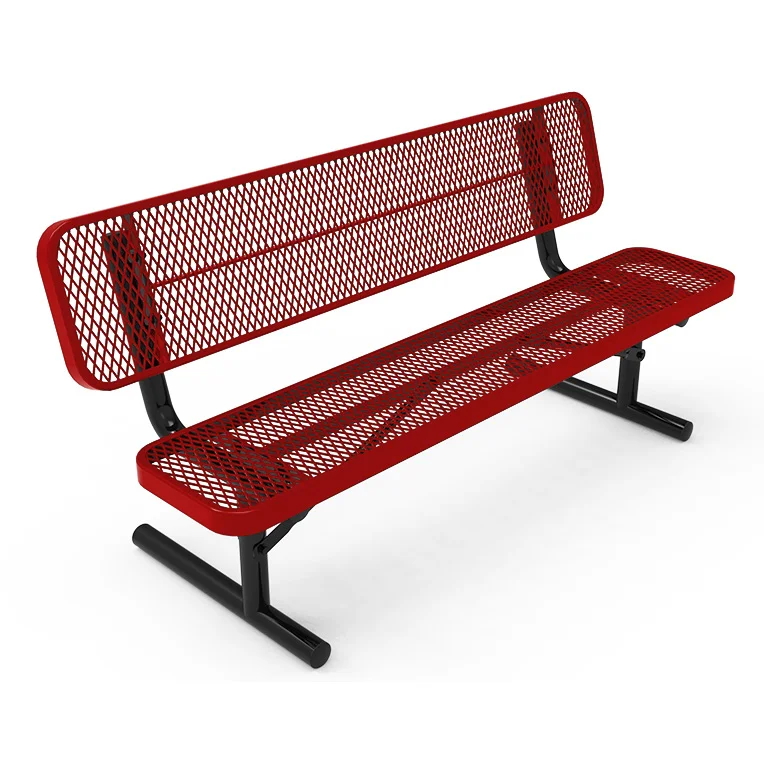 MCWB6EXPP-web-red Red metal bench with mesh back and seat.