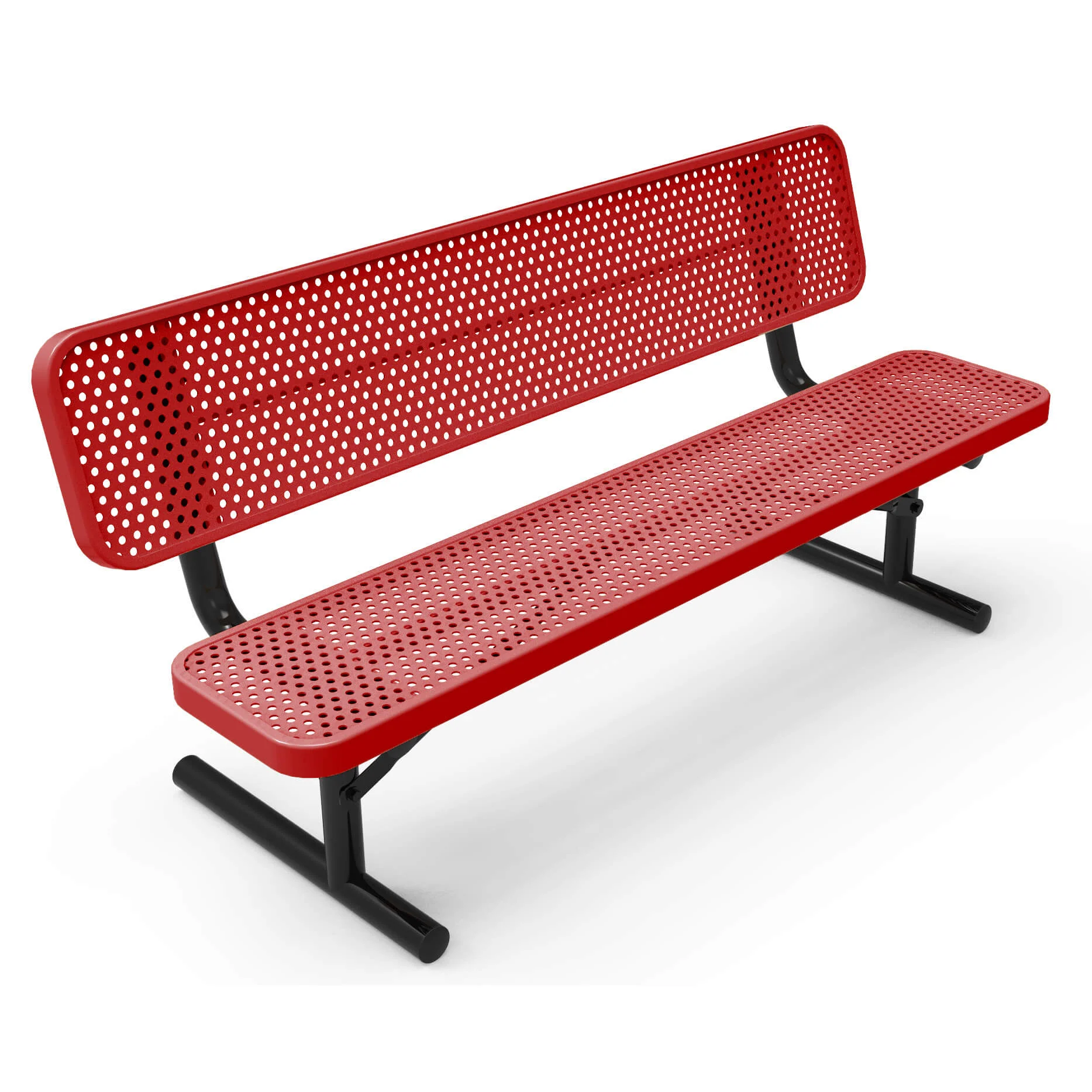 MCWB6TPP-web-red Red metal bench with perforated back and seat.