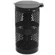 Black cylindrical container with perforated pattern and lid.