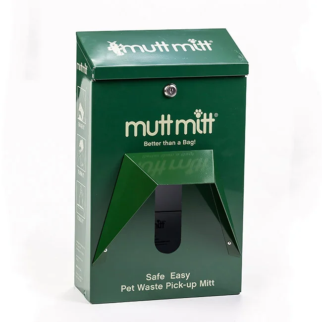 MMDISP-GRN_Closed-web-1 Green pet waste pickup mitt dispenser box.
