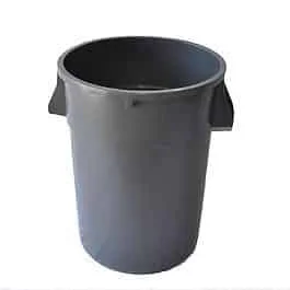 Gray plastic trash can.