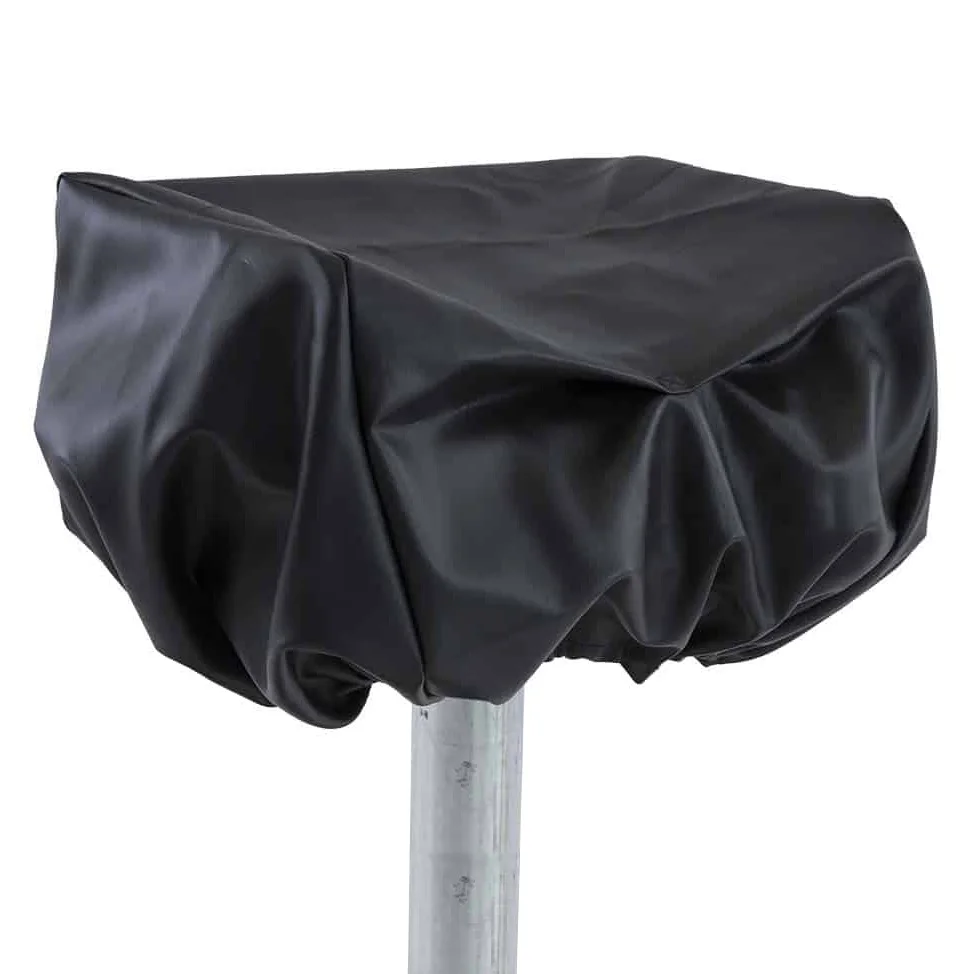 Black stool cover on a metal pole.
