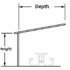 A diagram showing a table's height and depth.