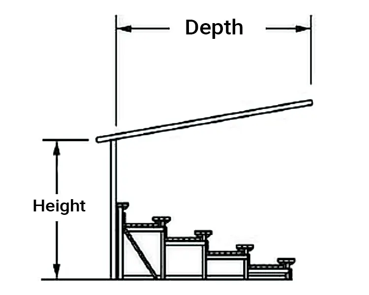 Staircase diagram showing height and depth measurements.