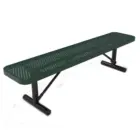 Green perforated metal bench on black legs.
