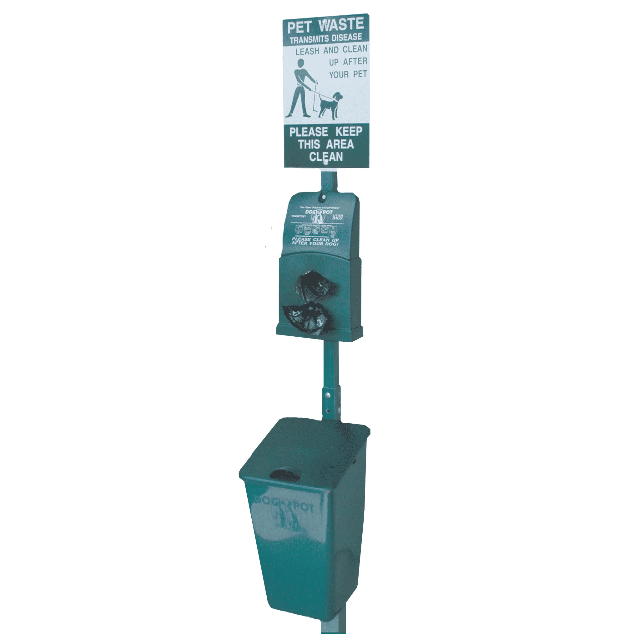 Poly-Pet-StationKDP1010 Pet waste station with sign and dispenser.