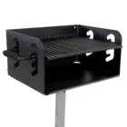 Black grill on a stand.