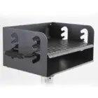Black metal shelf bracket on a white background.