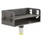 Outdoor grill stand with adjustable shelf and hooks.