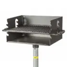 Outdoor grill on a stand.