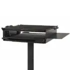 Outdoor grill on a stand.