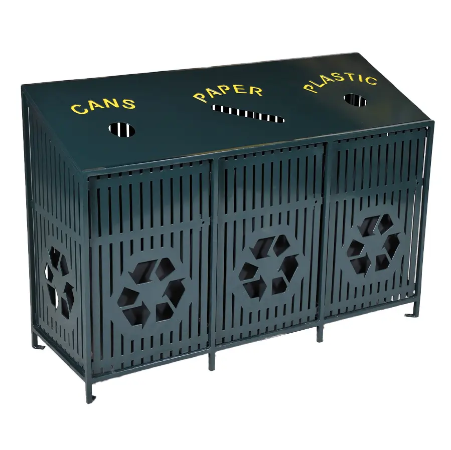 SSTRC-web Recycling bin with compartments labeled CANS, PAPER, and PLASTIC.