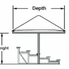 A diagram showing a canopy's depth and height.
