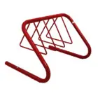 Red bicycle rack on a white background.