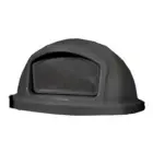 Gray plastic dome-shaped trash can lid.