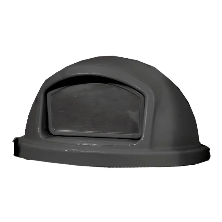 Gray plastic dome-shaped trash can lid.