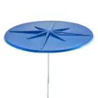Blue circular object with star-like cutouts and a pole.
