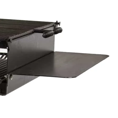 Black metal shelf bracket on a white background.