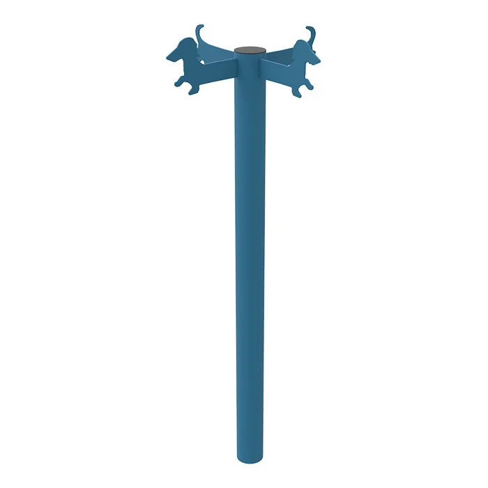 Blue pole with dog figures attached at top.