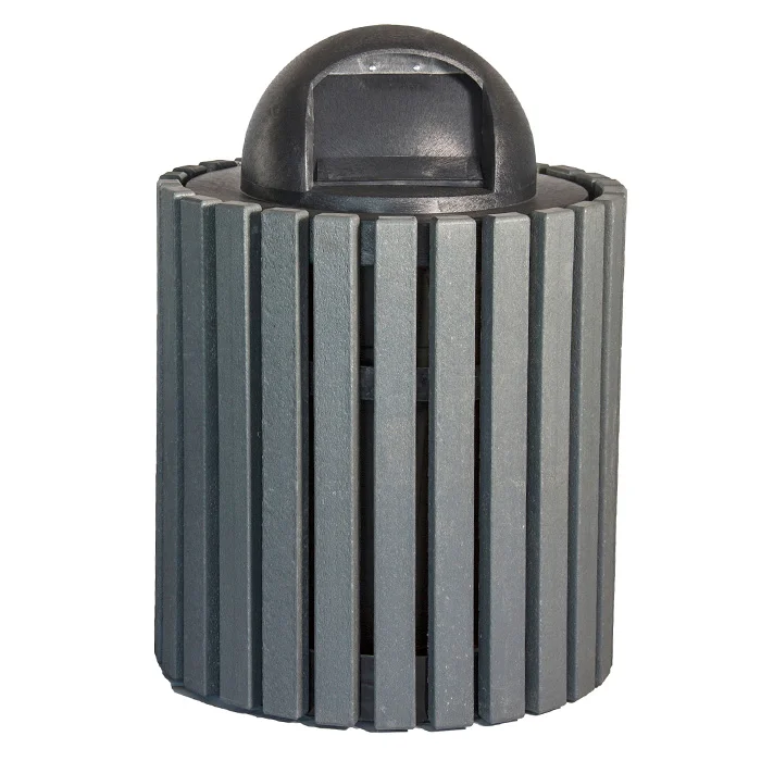 WS3032LRRP-gray Black outdoor trash can with a dome lid.