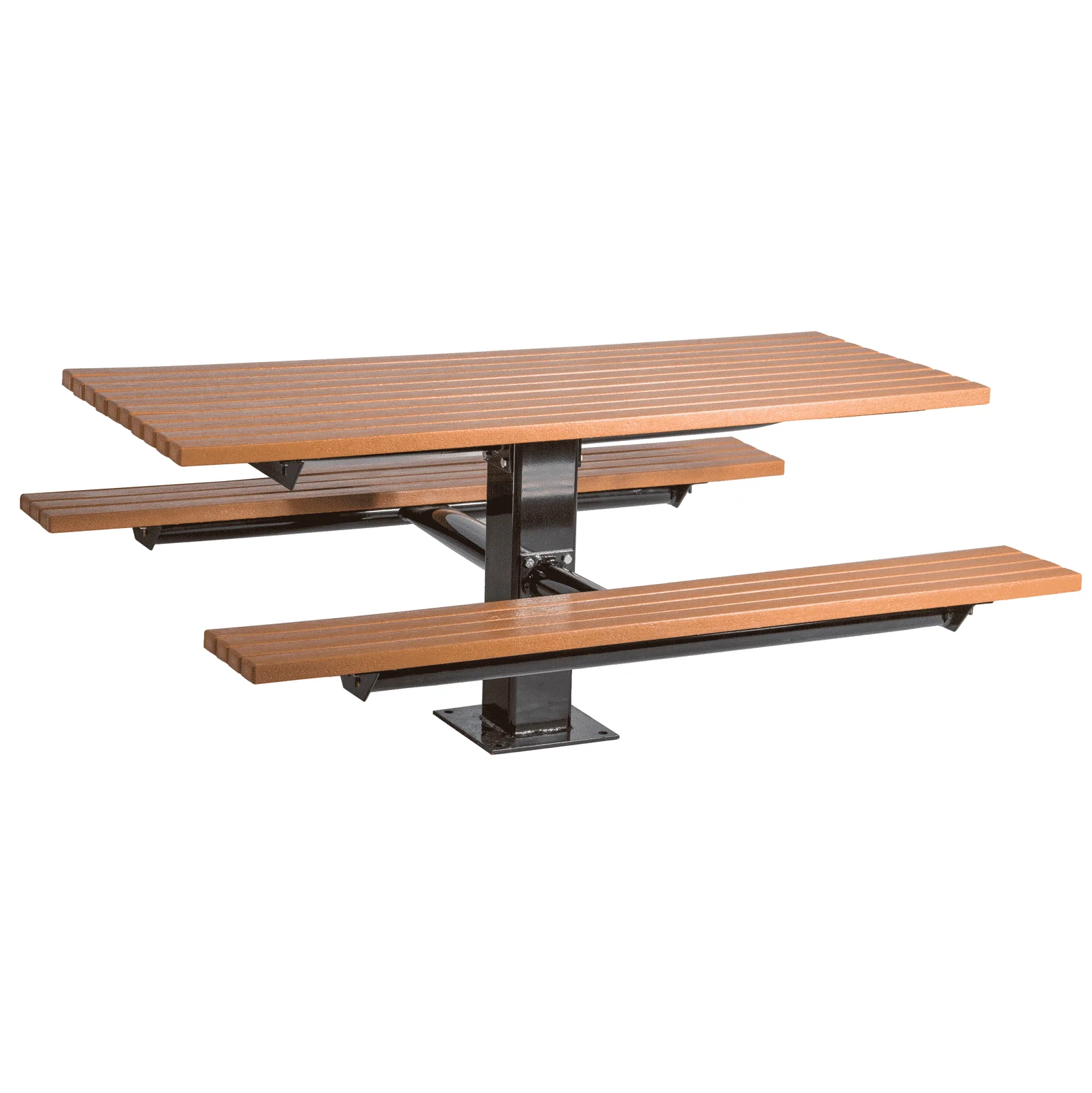 Wooden outdoor table and bench set.