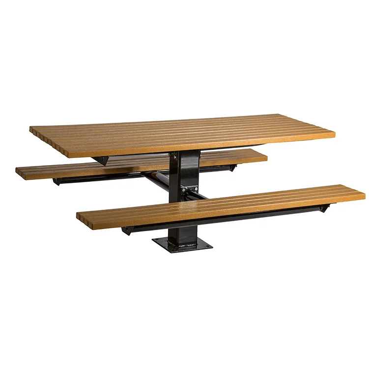 WS6SPTCRP-cut_Sml Wooden picnic table with black metal frame.