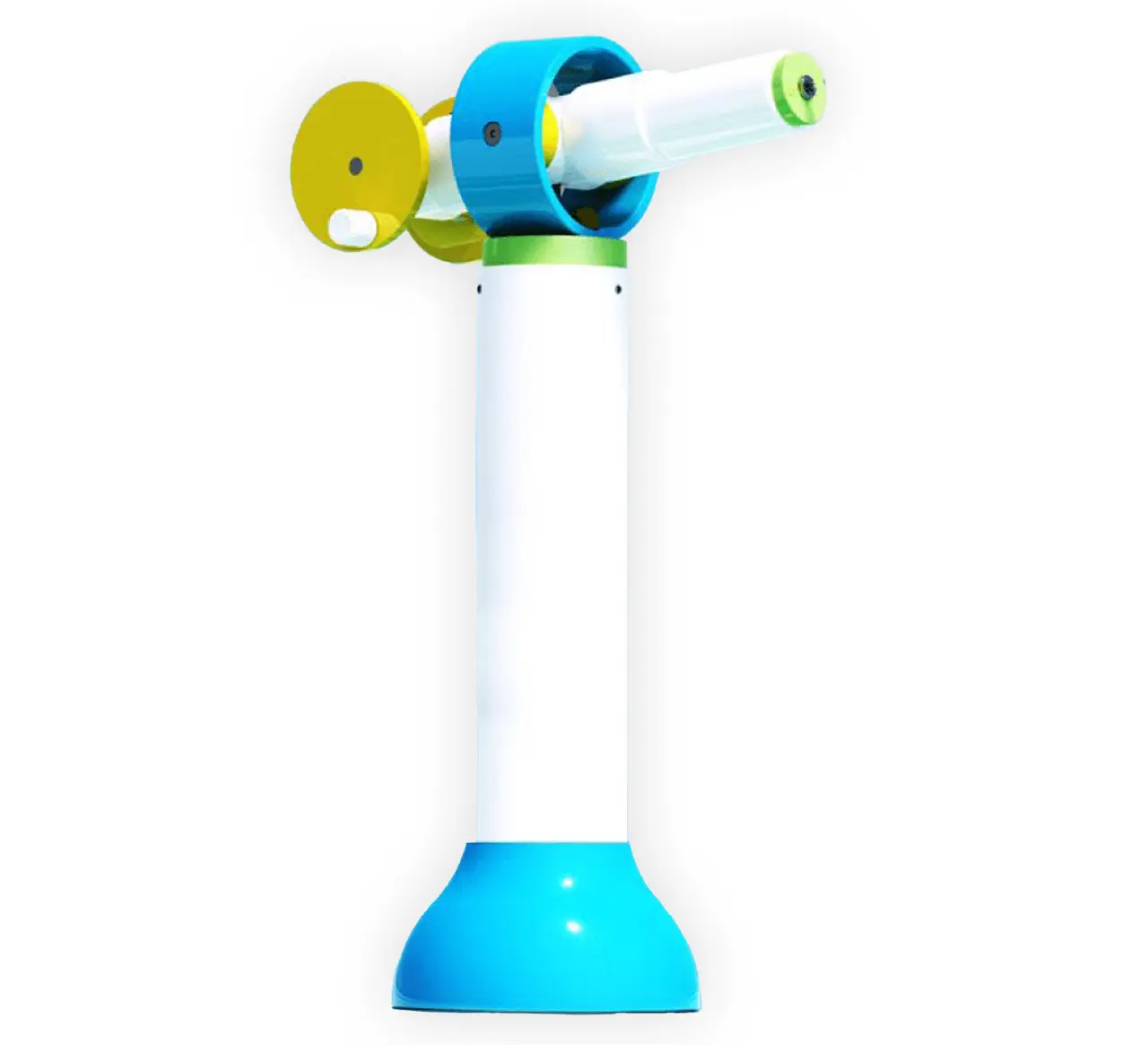 Water-Shooter Colorful toy with a blue base and white body.