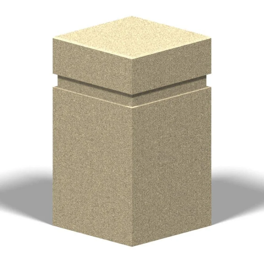 b5 Beige stone pillar with shadow on white background.