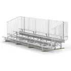 Metal bleachers with a white railing.