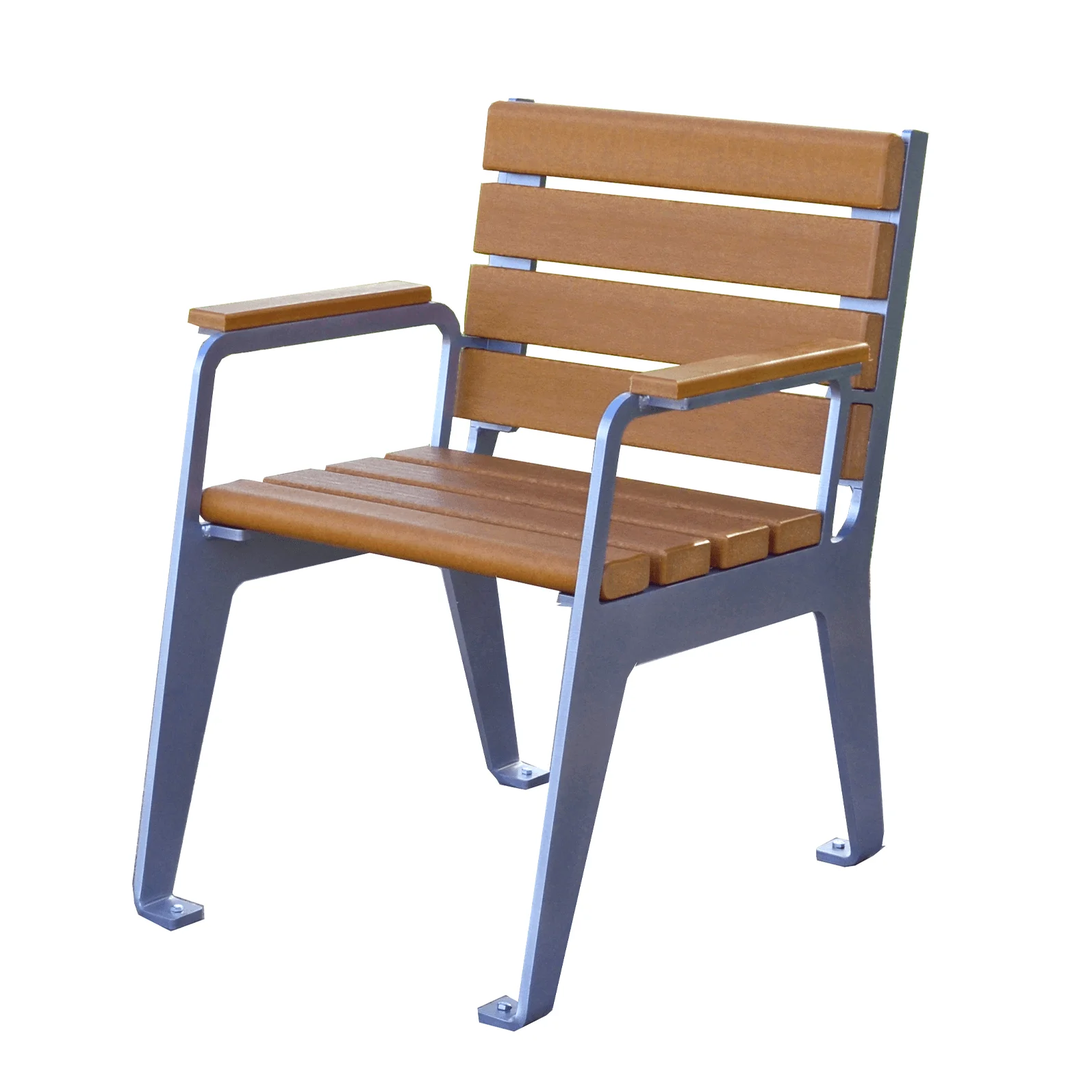 courtyard-chair-with-resinwood-slats-and-stainless-steel-hardware-and-mounting-kit-scaled Outdoor chair with wooden slats and metal frame.