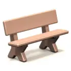 Bench with backrest and X-shaped legs in a light brown color.